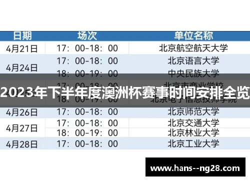 2023年下半年度澳洲杯赛事时间安排全览